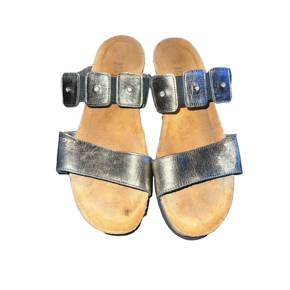 Naot Shoes - Naot Metallic Gold Jeweled Leather 2 Strap Slide Sandal Women's Size 41 Or 10